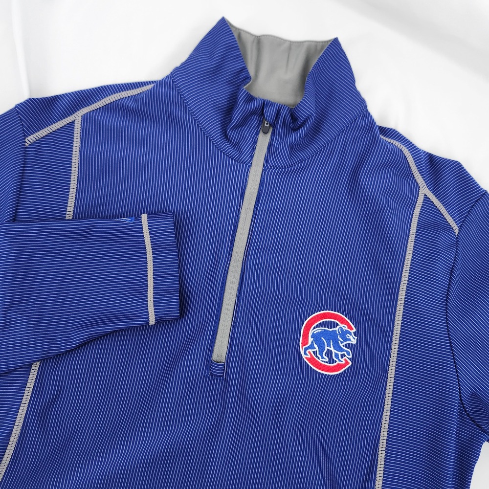 Antigua Chicago Cubs Quarter Zip Pullover Size S Blue MLB Striped Performance
